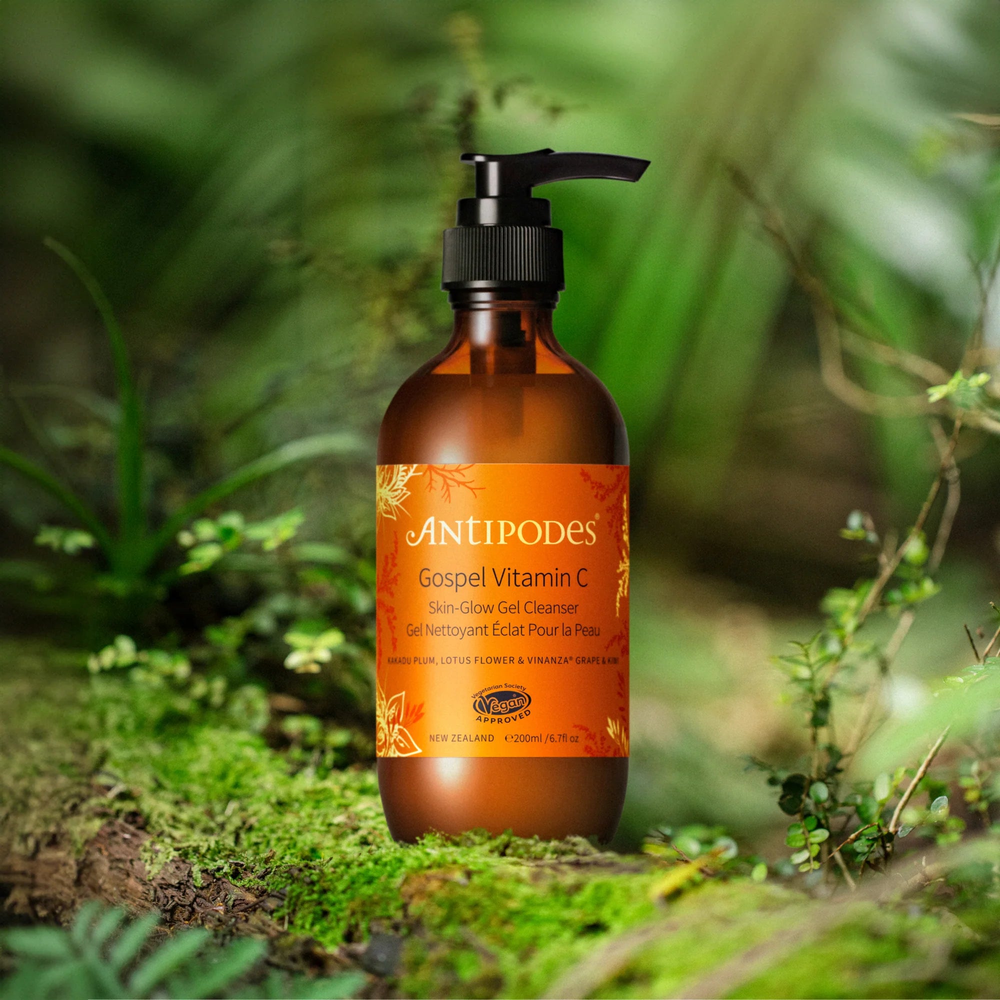 Antipodes Gospel Vitamin C skincare product bottle on a natural background