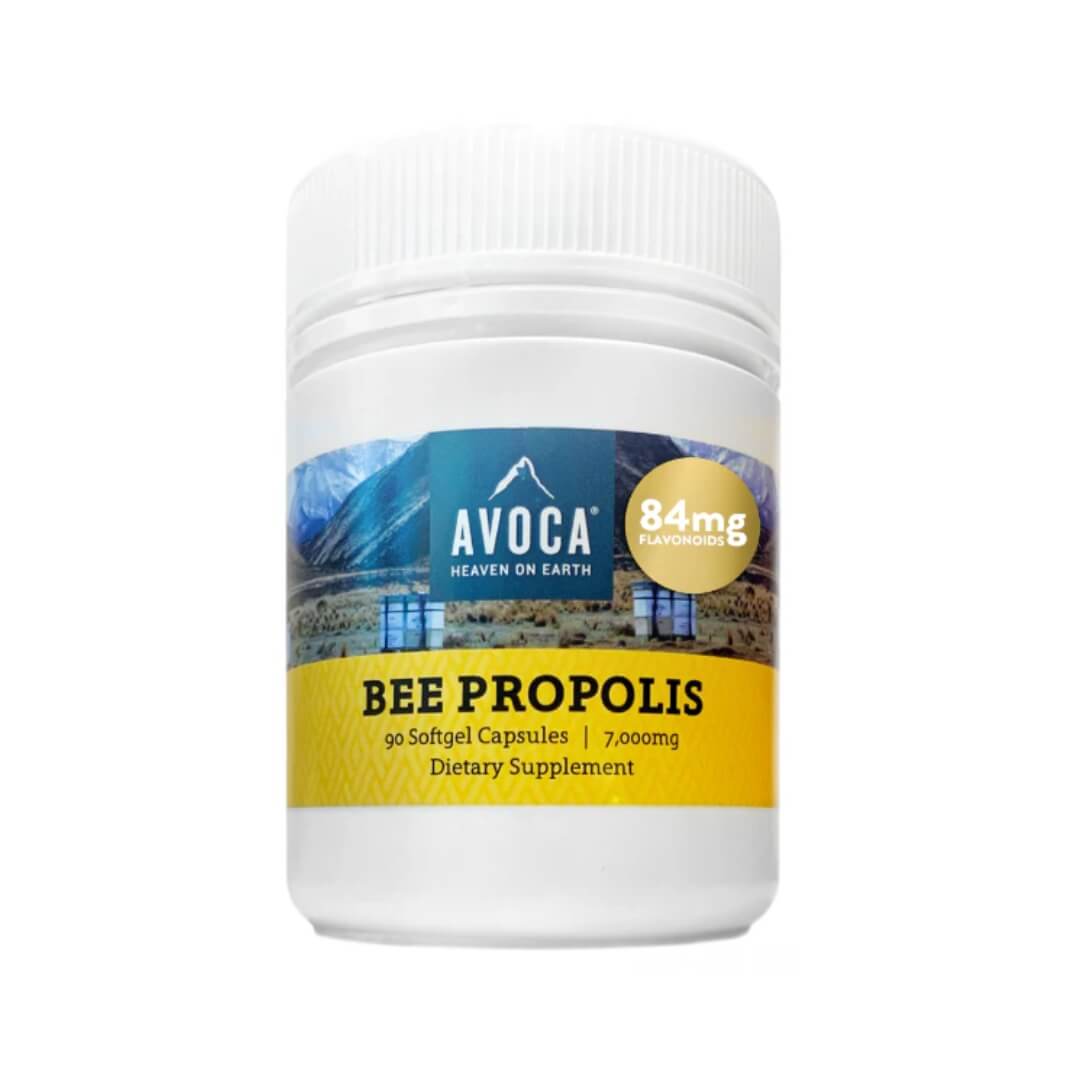 Avoca Bee Propolis supplement container on a white background
