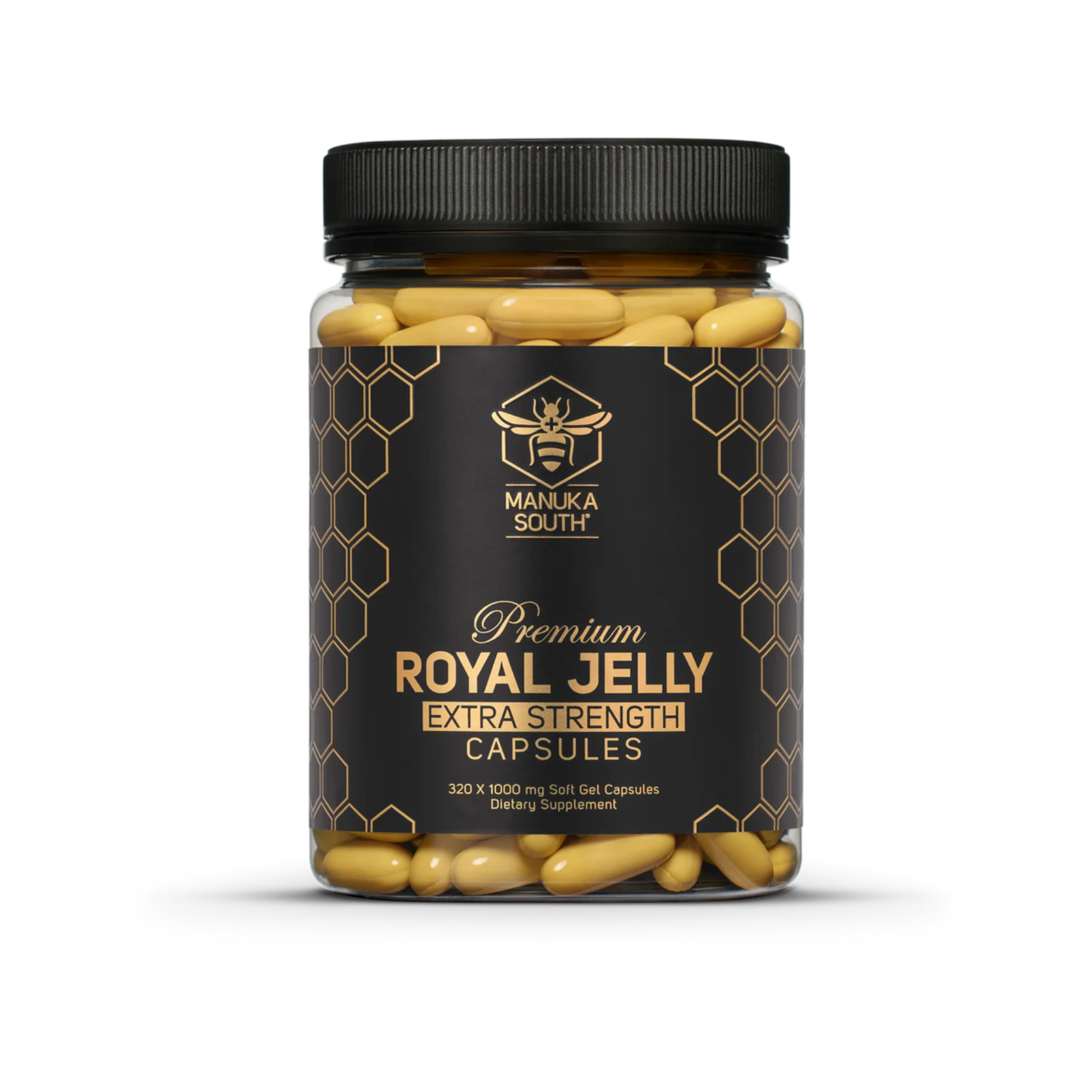A bottle of Manuka South Premium Royal Jelly Extra Strength 320 Capsules