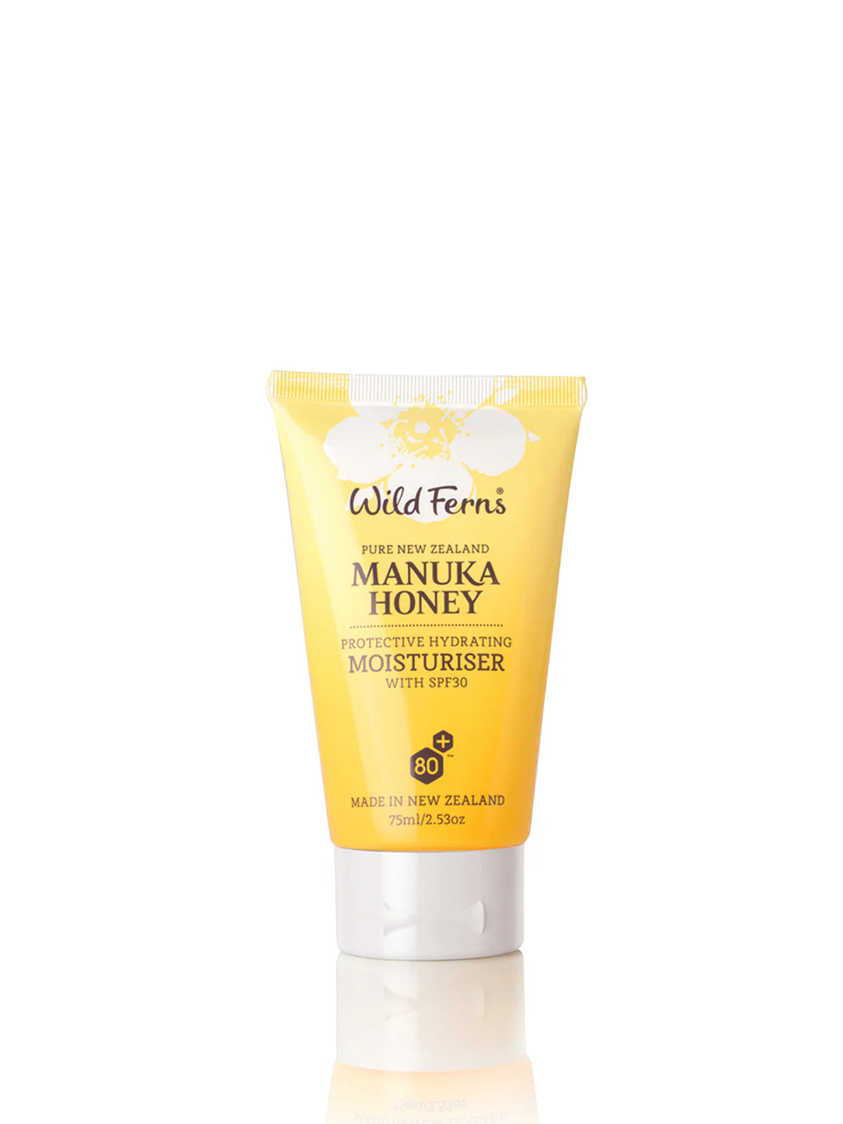 Wild Fern's Manuka Honey protective hydrating moisturiser with spf30 tube on a white background