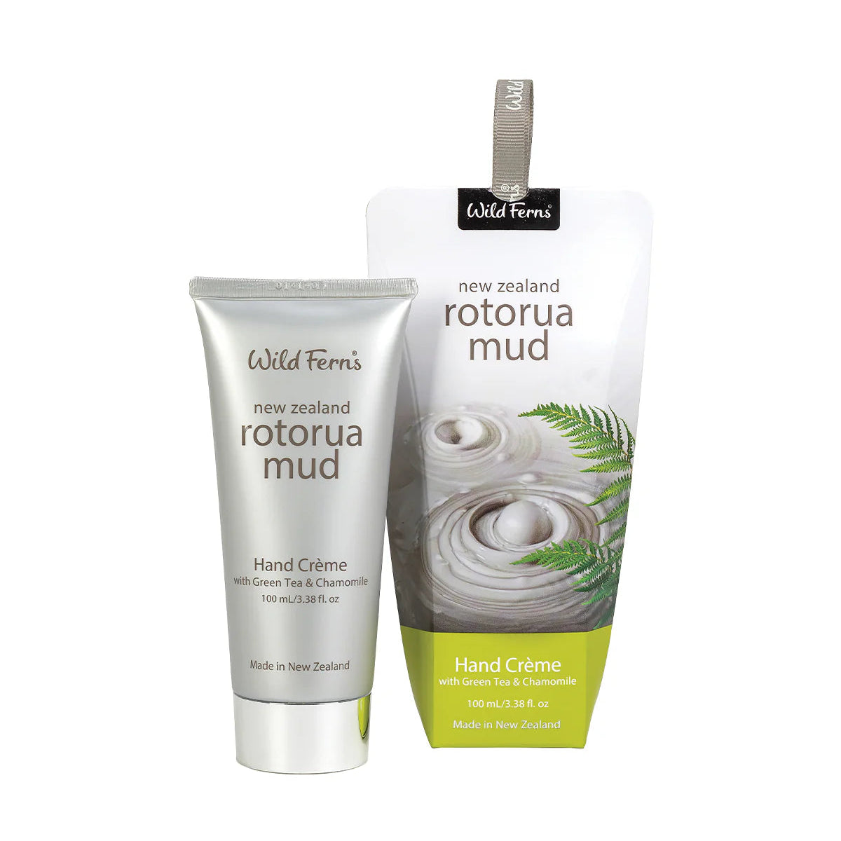 Wild Ferns New Zealand Rotorua Mud Hand Creme packaging on a white background