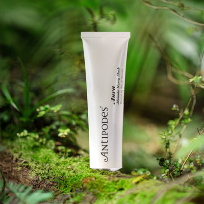 Tube of Antipodes Aura Manuka honey Mask on a natural background