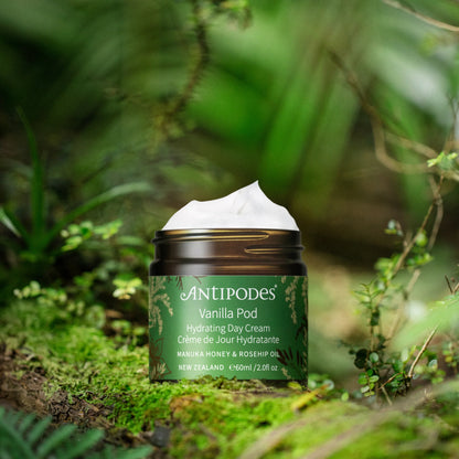 Antipodes Vanilla Pod cream jar on a natural background