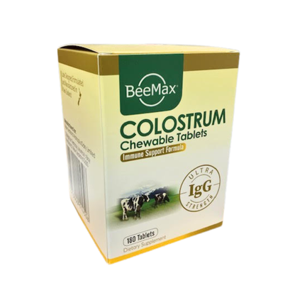 Box of BeeMax Colostrum Chewable Tablets on a white background