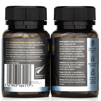 Two bottles with labels on a white background