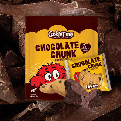 Cookie Time Chocolate Chunk cookies packaging on a chocolate background