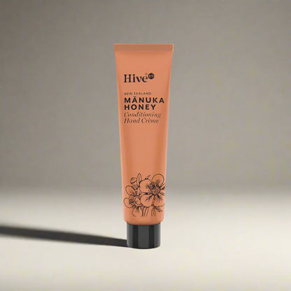 Hive manuka honey conditioning hand creme on a grey background