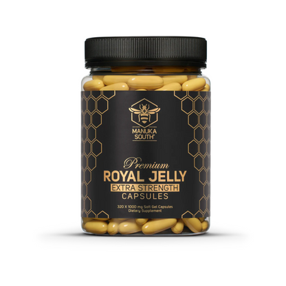 A bottle of Manuka South Premium Royal Jelly Extra Strength 320 Capsules 