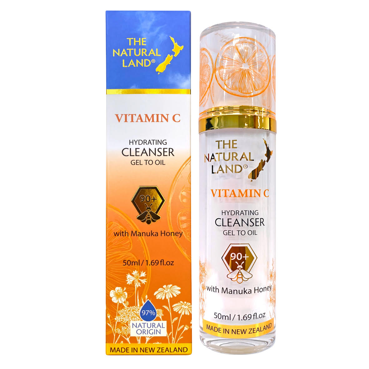 The Natural Land Vitamin C Hydrating Cleanser with packaging on a white background