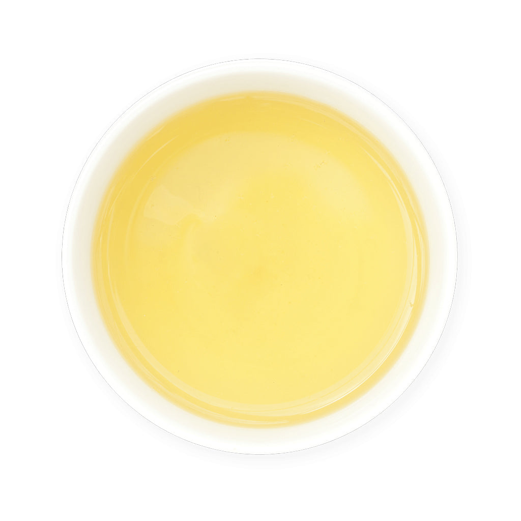 Zealong Tea organic green tea in a white cup on a white background