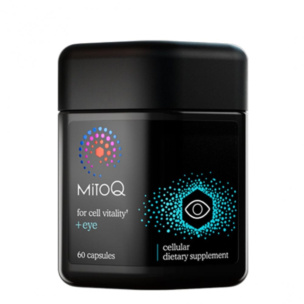 MitoQ for cell vitality +eye bottle on a white background