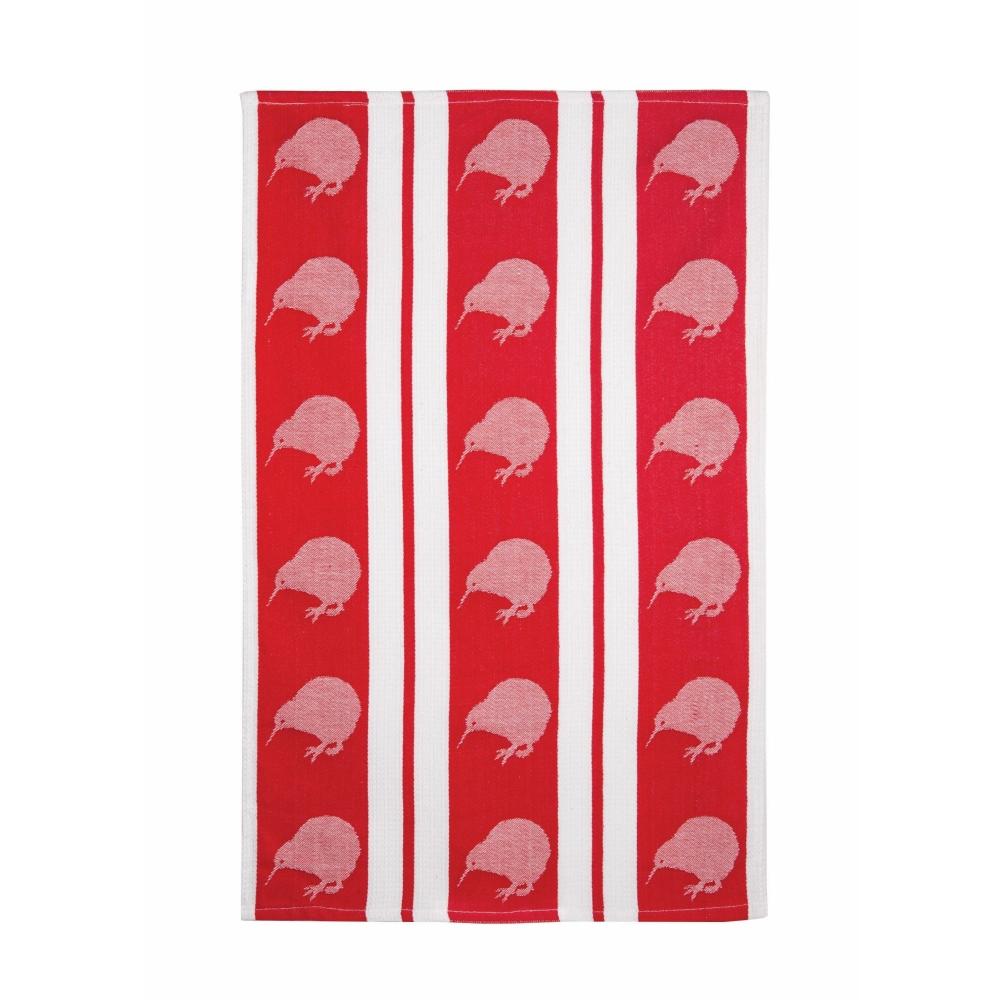 Hallifax Homeware - kitchenware Tea Towel - Kiwi Stripe Red Jacquard
