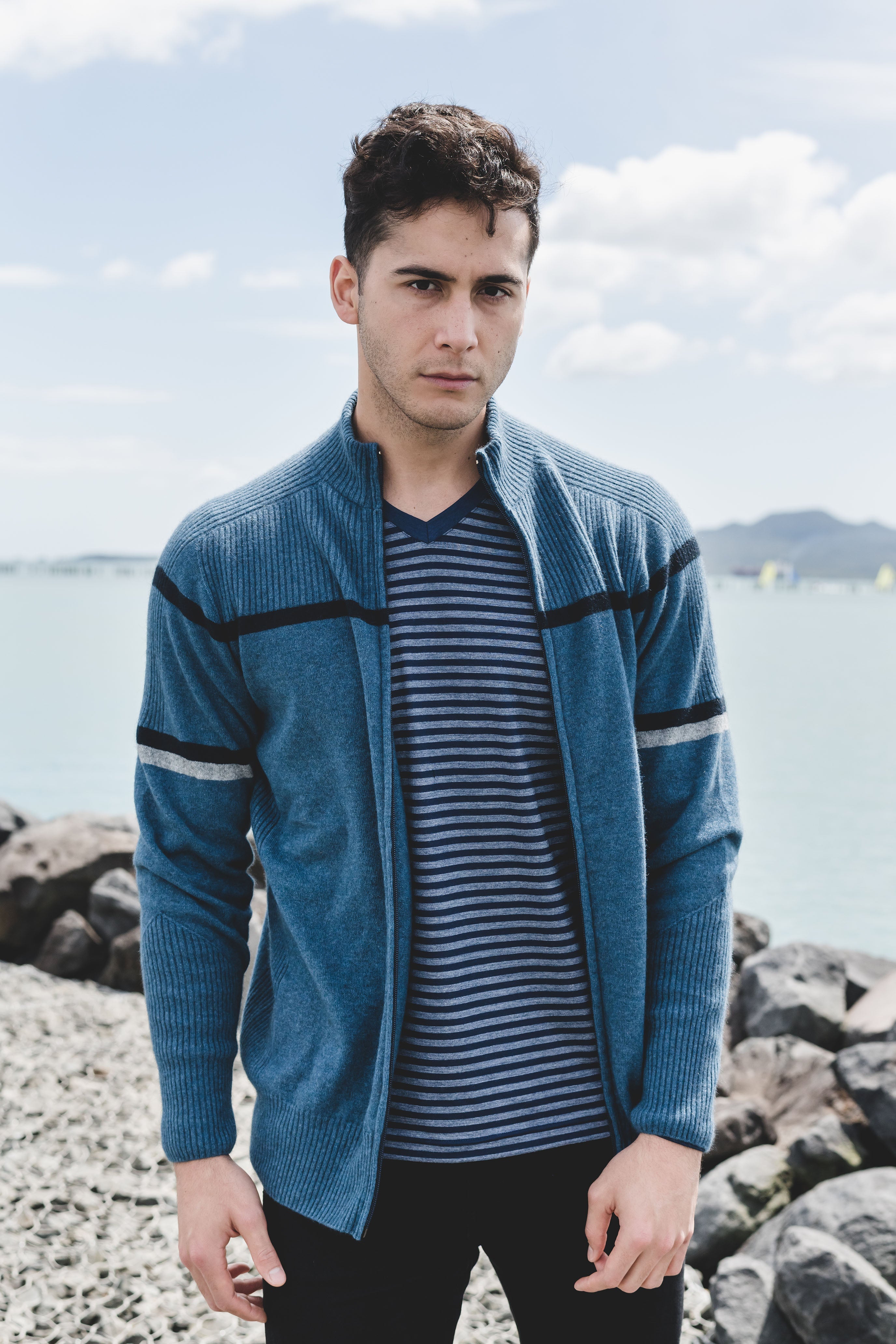 Men's Blue  Merinosilk zip jacket - Kapeka NZ