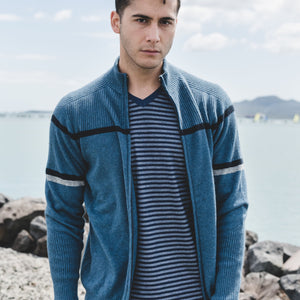 Men's Blue  Merinosilk zip jacket - Kapeka NZ