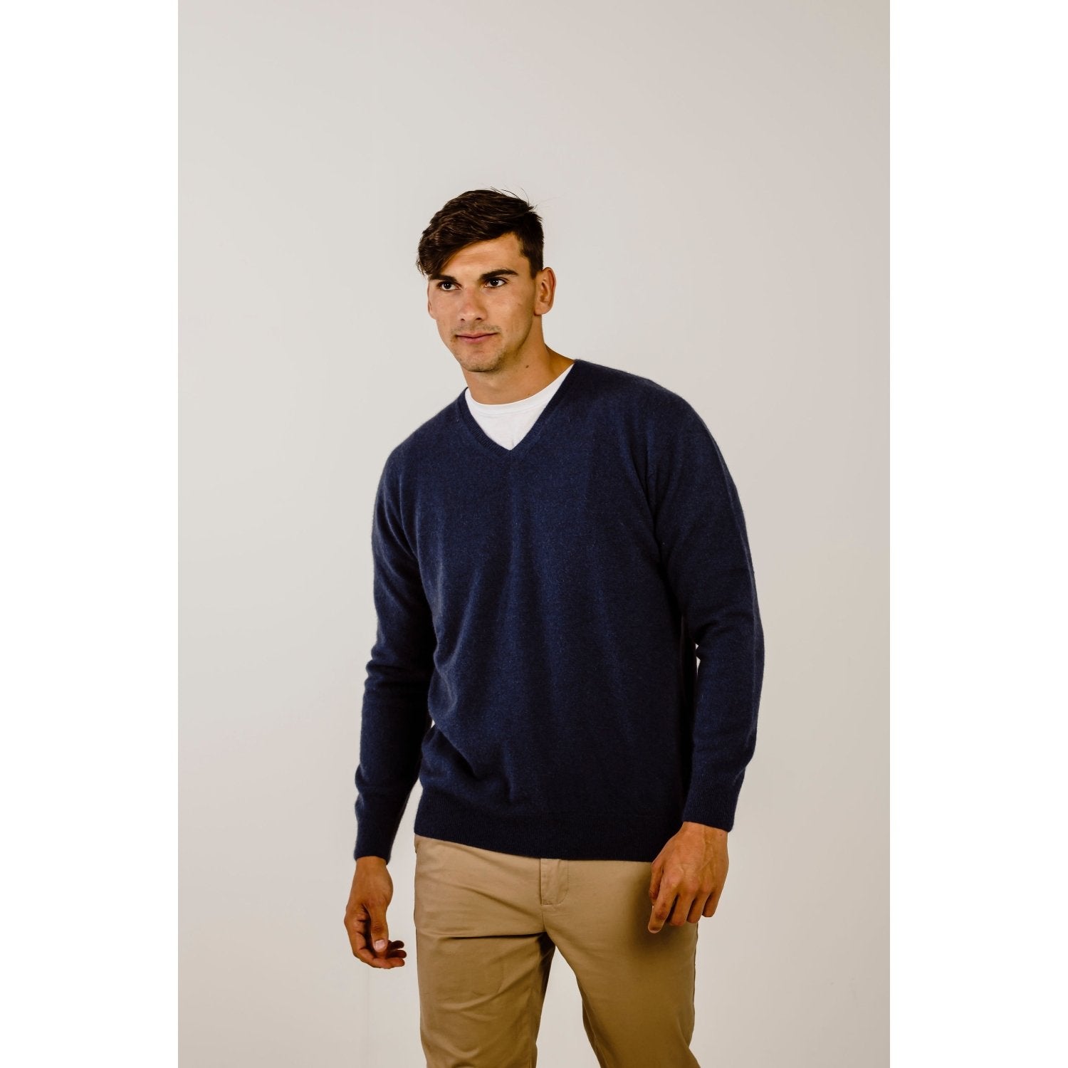 Men's Blue Cashmere v neck sweater - Kapeka NZ