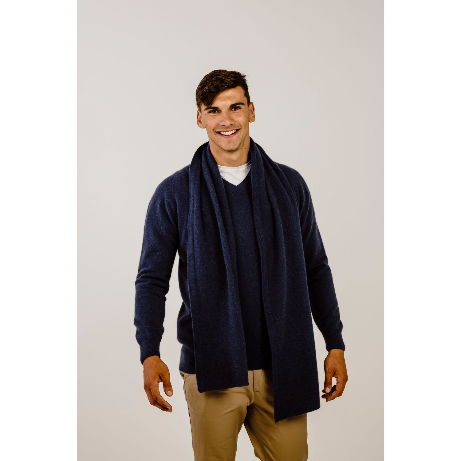 Men's Blue Cashmere v neck sweater - Kapeka NZ