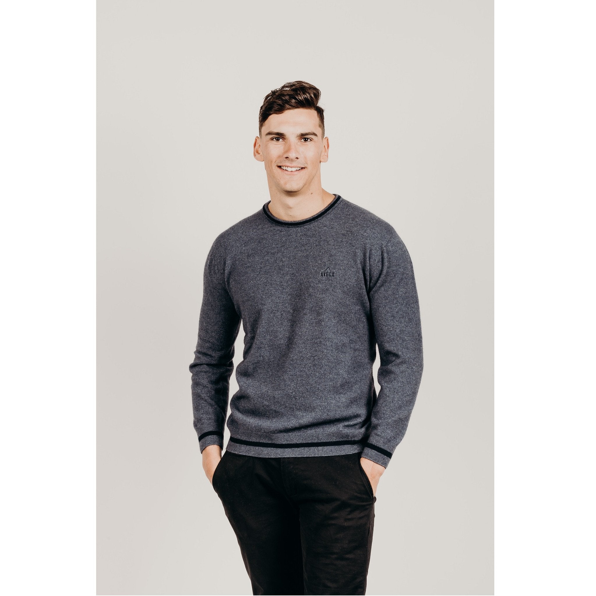 Men's Blue Possum Merino crew neck sweater - Kapeka NZ