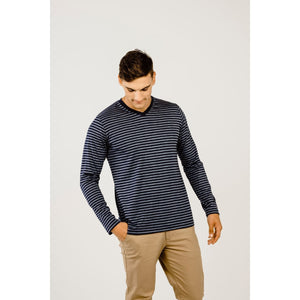 Kapeka Mens Kapeka Merino Stripe Long Sleeve V Neck