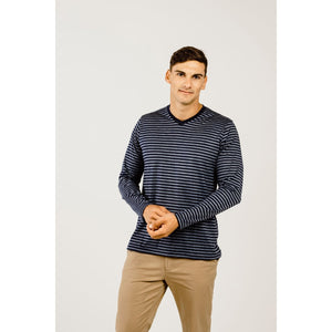 Kapeka Mens Kapeka Merino Stripe Long Sleeve V Neck