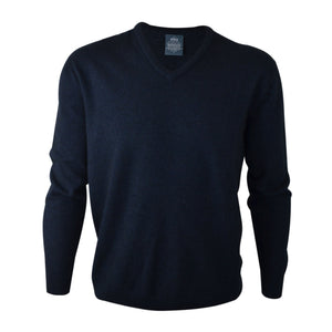 Men's Blue Possum Merino V Neck Sweater - Kapeka NZ