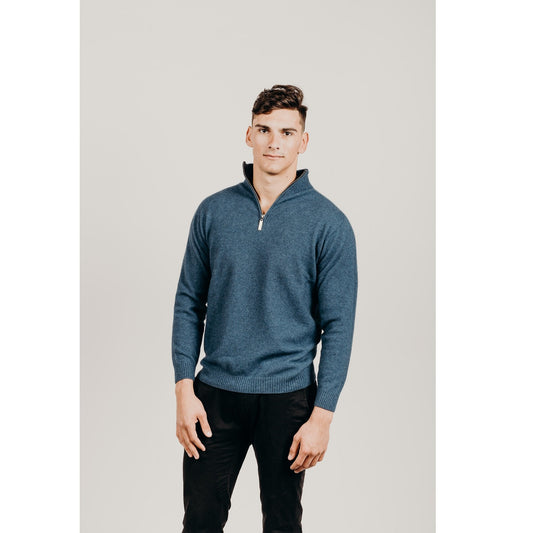 Men's Blue Possum Merino half zip sweater - Kapeka NZ