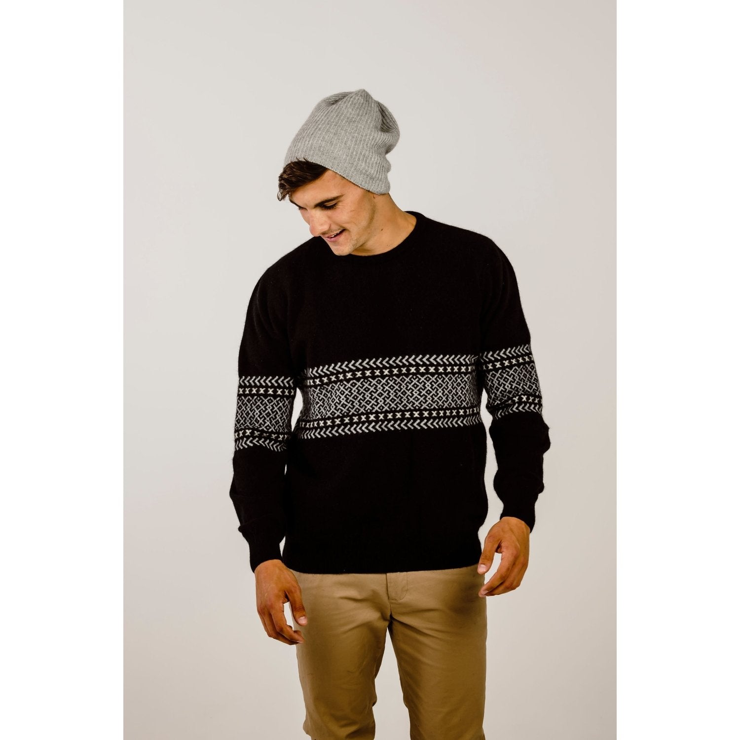 Men's Merino Possum Fair Isle Sweater - Kapeka NZ
