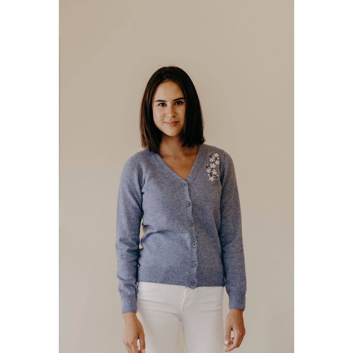 embroidered cardigan - possum merino - kapeka nz