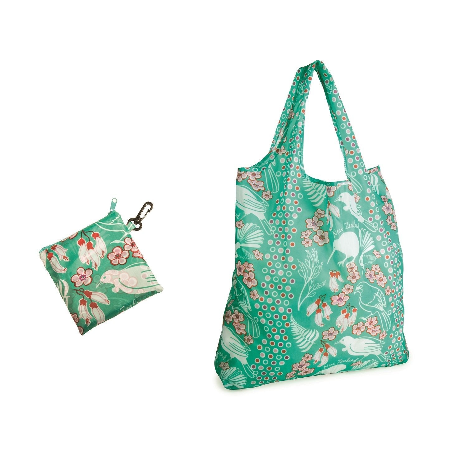 Foldable Eco Bag-Birds and Flowers-Teal