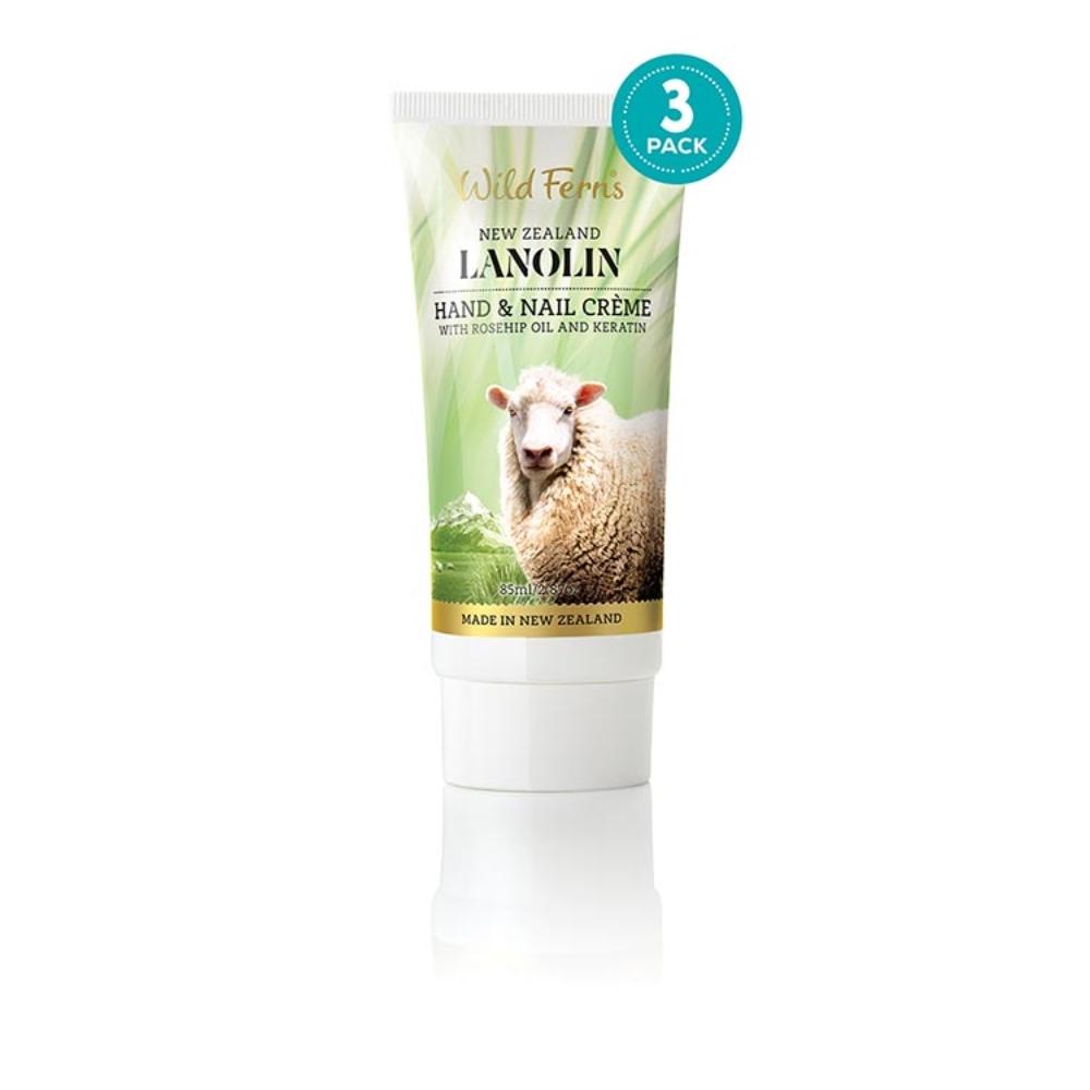 3 Pack - Wild Ferns - Lanolin Hand and Nail Creme with Rosehip Oil and Keratin 85ml